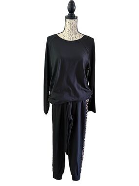 Women’s Black Long Sleeve Pajama Set with Side Stripe